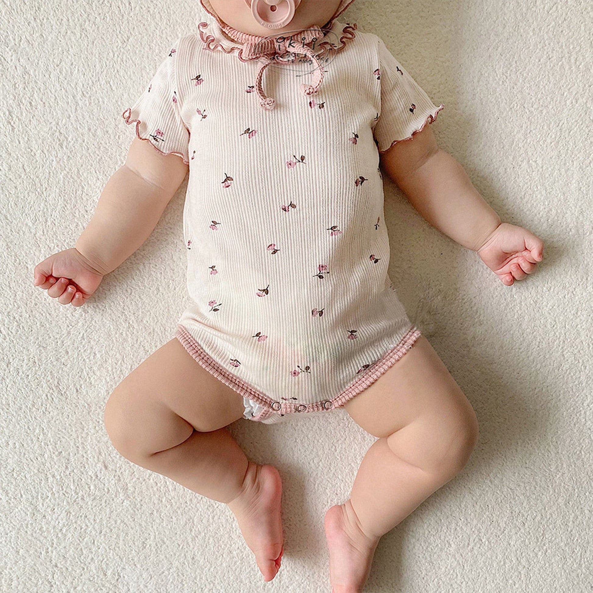 半袖ロンパース ベビー フラワー ロンパース 帽子 セット【mh0000559】