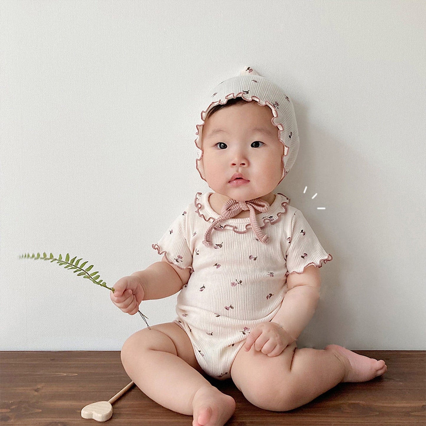 半袖ロンパース ベビー フラワー ロンパース 帽子 セット【mh0000559】