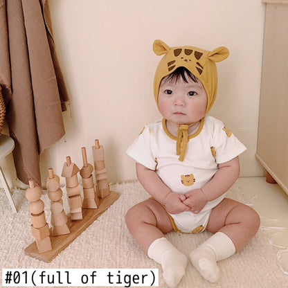 半袖ロンパース ベビー タイガー 虎 半袖 ロンパース 耳帽子 セット【mh0000744】