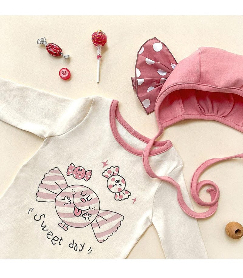 長袖ロンパース ベビー キャンディ 長袖 ロンパース 帽子 セット コスチューム【mh0001590】