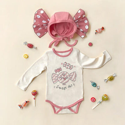 長袖ロンパース ベビー キャンディ 長袖 ロンパース 帽子 セット コスチューム【mh0001590】