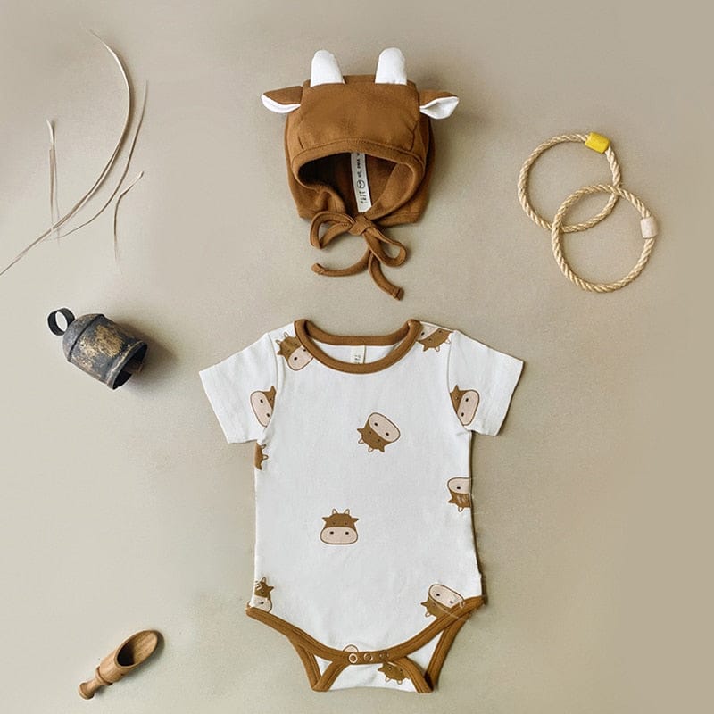 半袖ロンパース Romper Hat Set / 6M/66cm ベビー 牛 COW 半袖ロンパース 帽子セット【mh0000042】