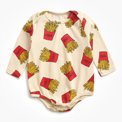 長袖ロンパース ベビー ポテト くるま プリント 長袖 ロンパース【mh0000468】