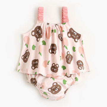 ノースリーブセットアップ Pink / 66cm ベビー フラワー セットアップ キャミソール トップス ブルマ パンツ【mh0000709】