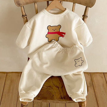 長袖セットアップ Beige / 9M 73cm ベビー くま ベア セットアップ スウェット ボーダー 無地 トップス パンツ【mh0000689】