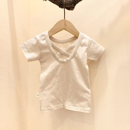 半袖ロンパース Khaki T-Shirt / 6M 66cm ベビー ギンガム バッククロス ロンパース トップス【mh0000526】