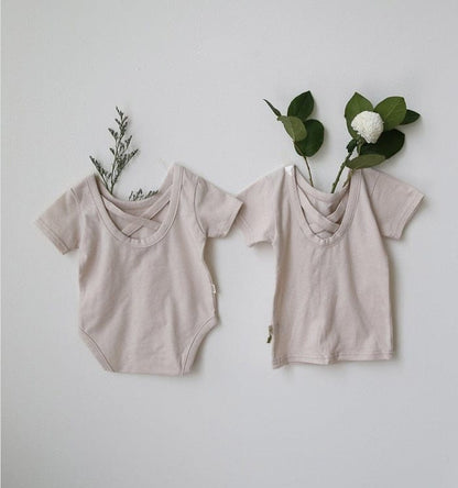 半袖ロンパース ベビー ギンガム バッククロス ロンパース トップス【mh0000526】