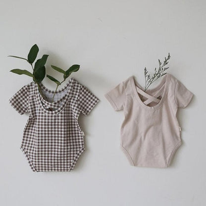 半袖ロンパース ベビー ギンガム バッククロス ロンパース トップス【mh0000526】