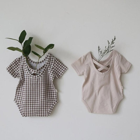 半袖ロンパース ベビー ギンガム バッククロス ロンパース トップス【mh0000526】