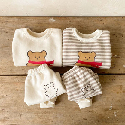 長袖セットアップ ベビー くま ベア セットアップ スウェット ボーダー 無地 トップス パンツ【mh0000689】