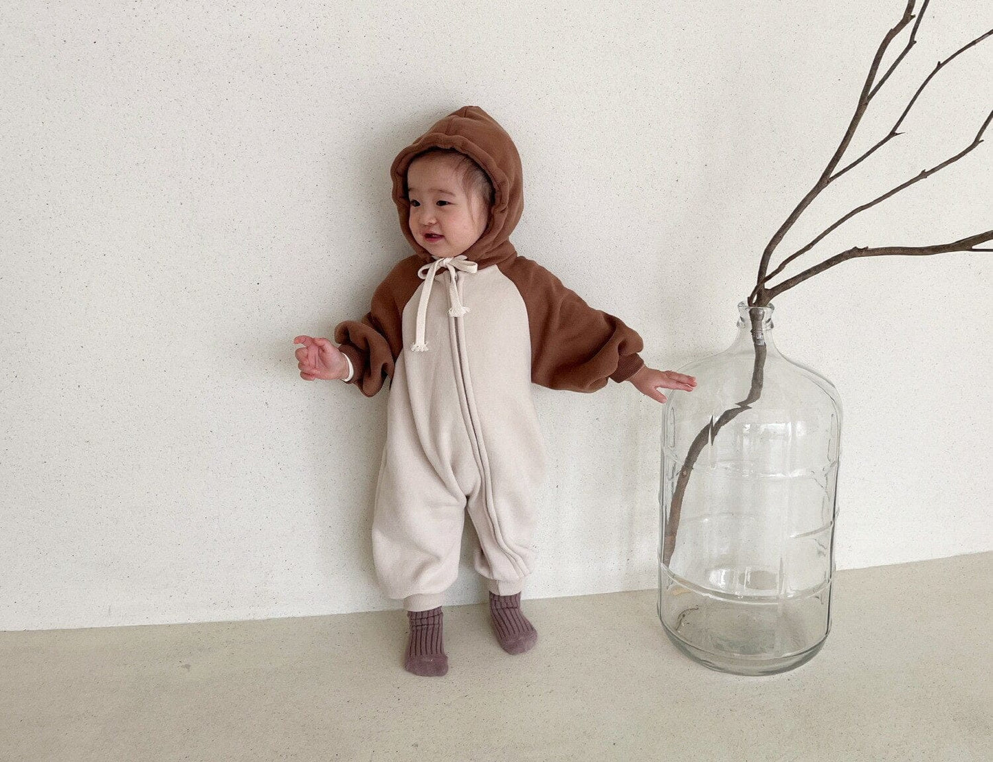 長袖ロンパース ベビー フーディ ジッパー 長袖 ジャンプスーツ ロンパース【mh0001549】